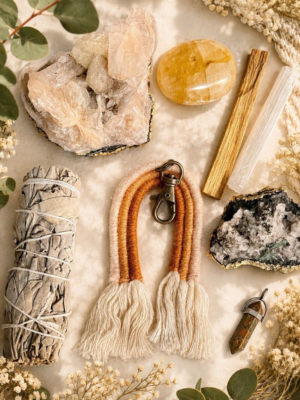 Crystal Healing Bundle Sage Selenite Palo Santo Apophyllite Golden Healer